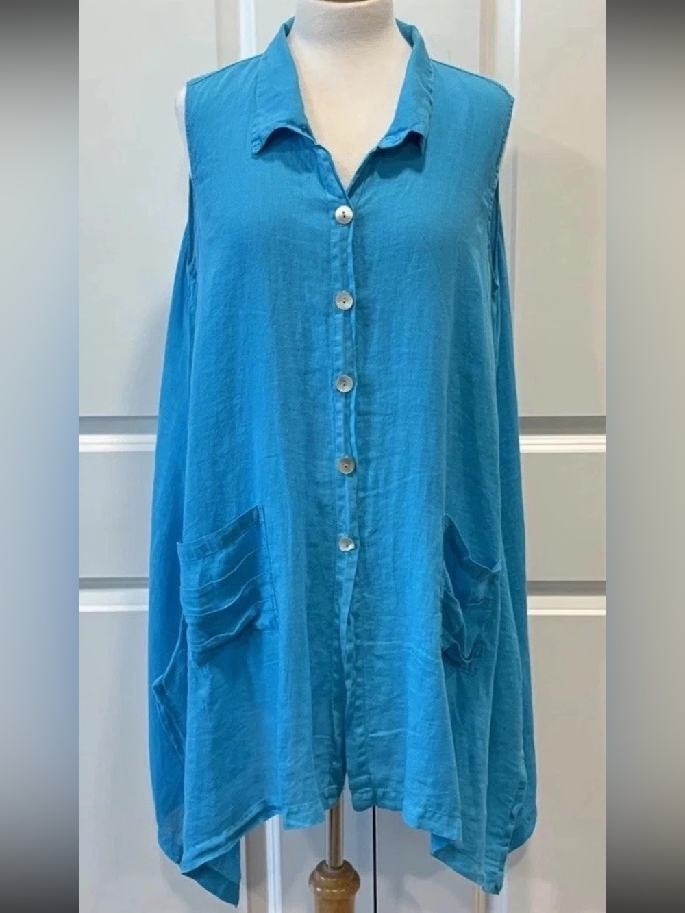 Match Point Women’s Linen Button Down Kimono Tunic Top Sz L Oversized Lagenlook